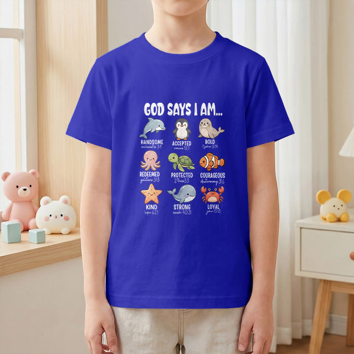 Christianartworkshop Relax Fit Whale Penguin Crab Print Faith Slogan Kids Short Sleeve T-Shirt - image 28