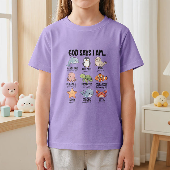 Christianartworkshop Relax Fit Whale Penguin Crab Print Faith Slogan Kids Short Sleeve T-Shirt - image 11
