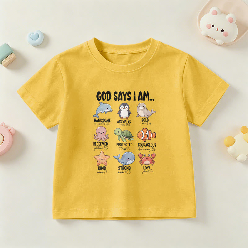 Christianartworkshop Relax Fit Whale Penguin Crab Print Faith Slogan Kids Short Sleeve T-Shirt - Yellow - US/UK/AU 14, EU170 - image 0