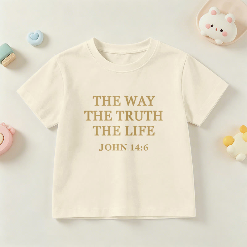 Christianartworkshop The Way The Truth The Life John 14:6 Classic Serif Text Kids Short Sleeve T-Shirt - Beige - US/UK/AU 14, EU170 - image 12
