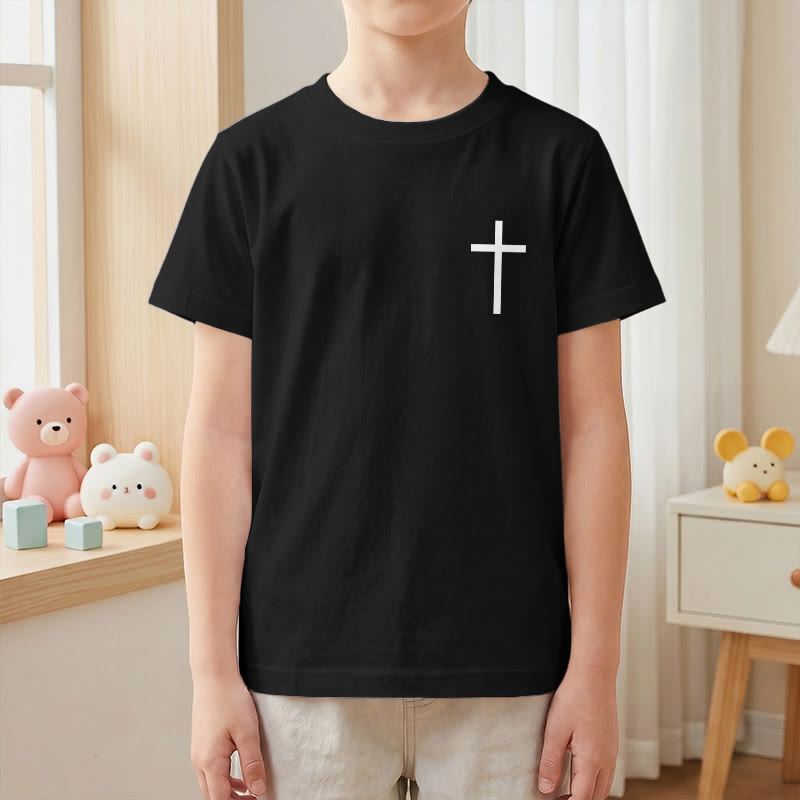 Christianartworkshop Philippians 4:13 Front Chest Cross Back Gothic Font Scripture Kids Short Sleeve T-Shirt - image 40