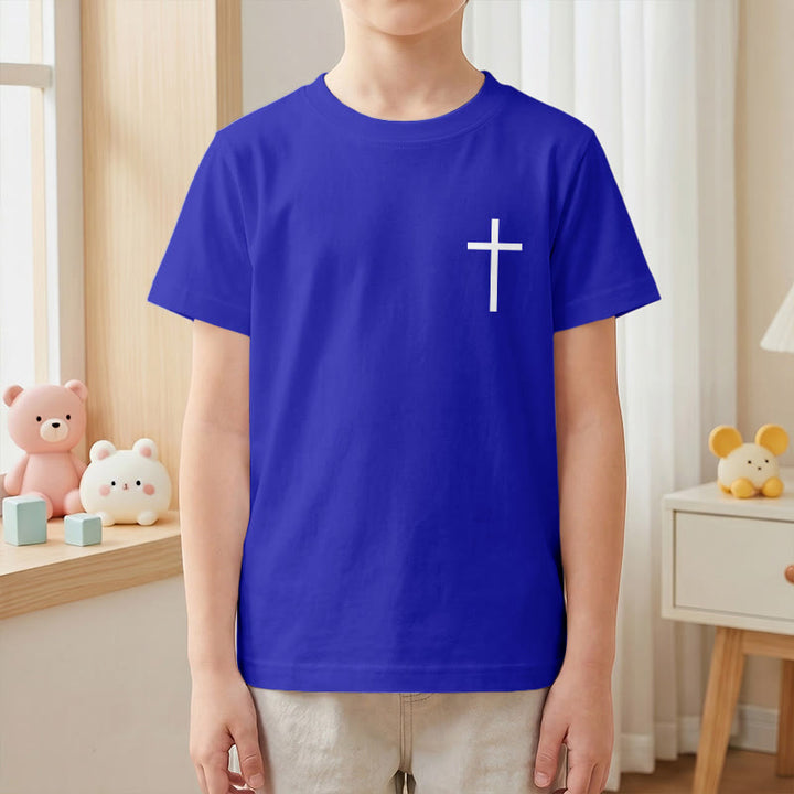 Christianartworkshop Philippians 4:13 Front Chest Cross Back Gothic Font Scripture Kids Short Sleeve T-Shirt - image 85