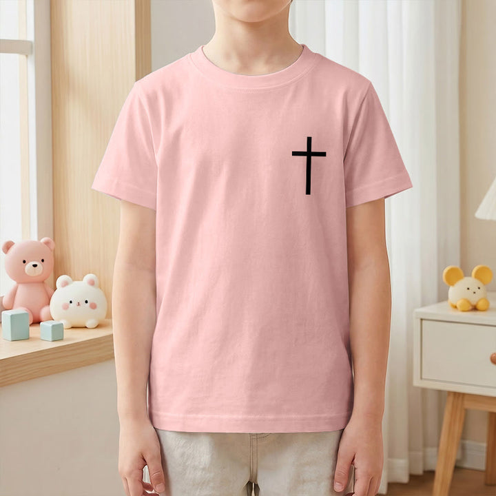 Christianartworkshop Philippians 4:13 Front Chest Cross Back Gothic Font Scripture Kids Short Sleeve T-Shirt - image 67