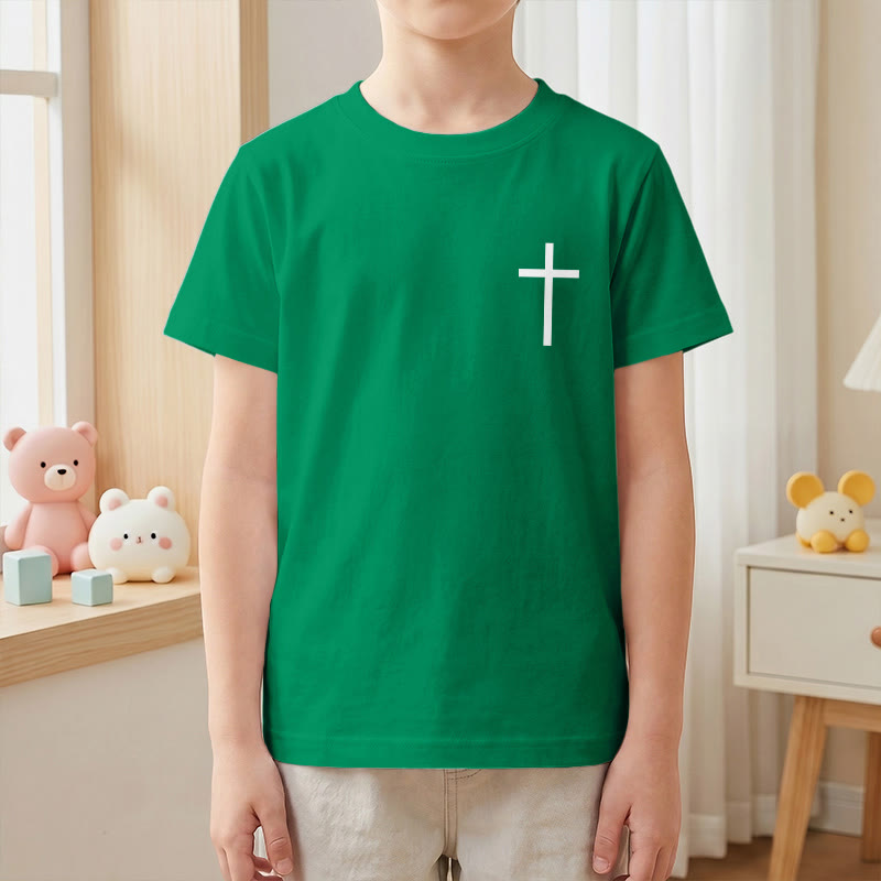 Christianartworkshop Philippians 4:13 Front Chest Cross Back Gothic Font Scripture Kids Short Sleeve T-Shirt - image 76