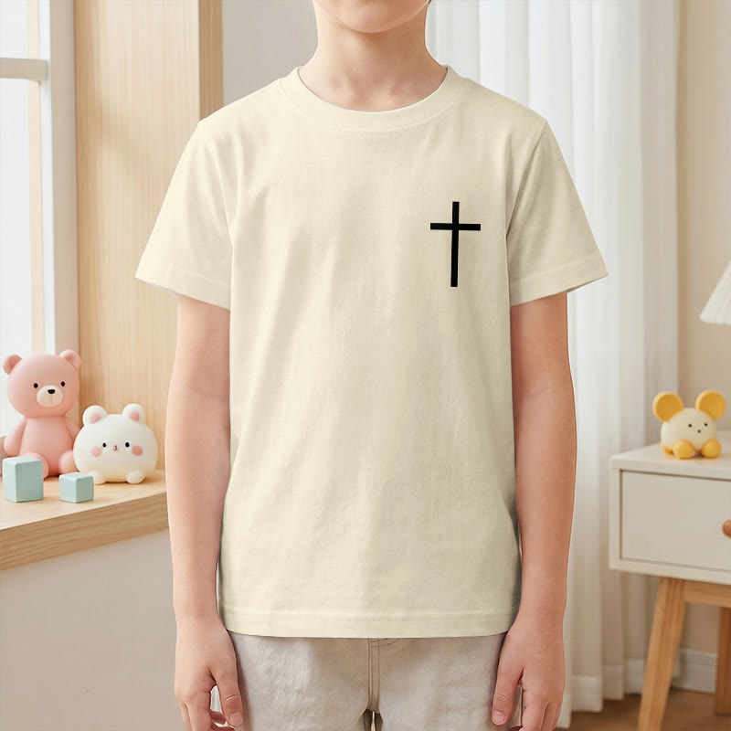 Christianartworkshop Philippians 4:13 Front Chest Cross Back Gothic Font Scripture Kids Short Sleeve T-Shirt - image 4