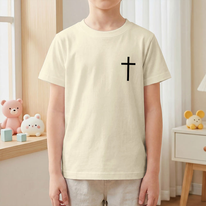 Christianartworkshop Philippians 4:13 Front Chest Cross Back Gothic Font Scripture Kids Short Sleeve T-Shirt - image 4
