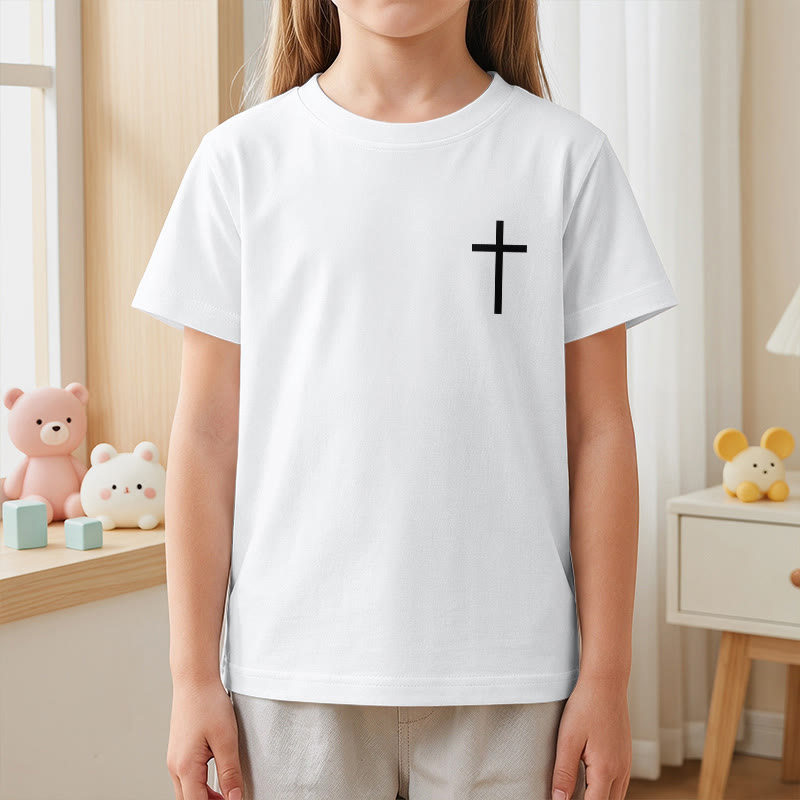 Christianartworkshop Philippians 4:13 Front Chest Cross Back Gothic Font Scripture Kids Short Sleeve T-Shirt - image 14