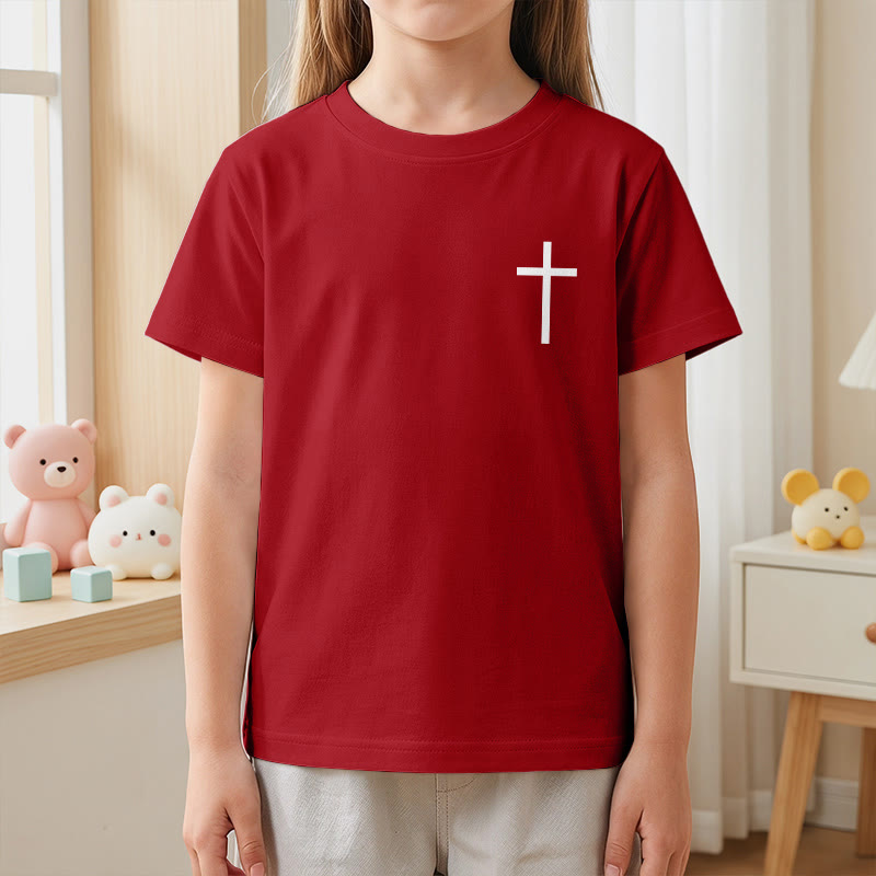 Christianartworkshop Philippians 4:13 Front Chest Cross Back Gothic Font Scripture Kids Short Sleeve T-Shirt - image 59