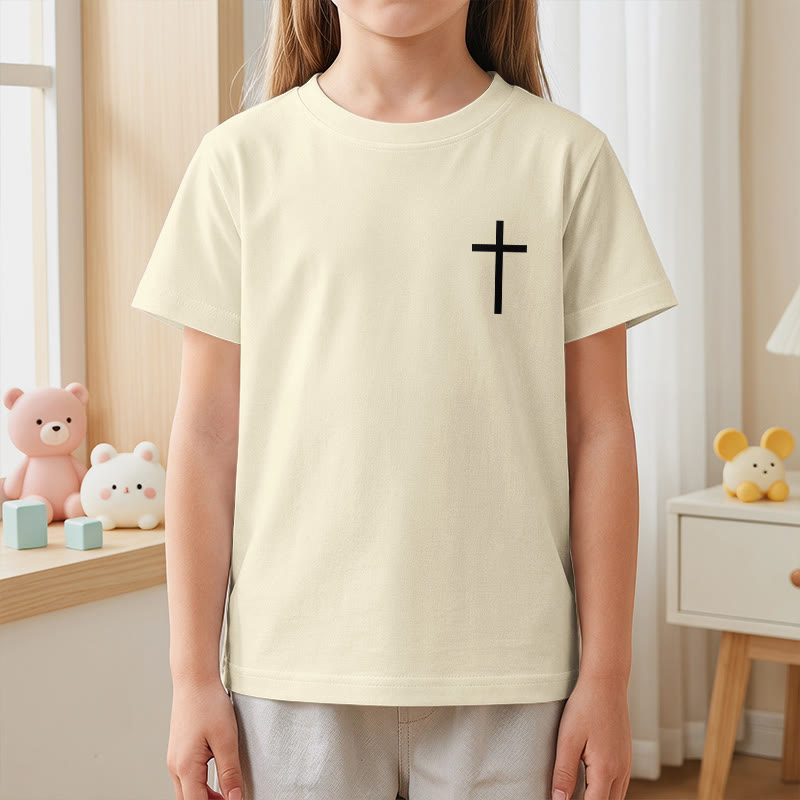 Christianartworkshop Philippians 4:13 Front Chest Cross Back Gothic Font Scripture Kids Short Sleeve T-Shirt - image 5