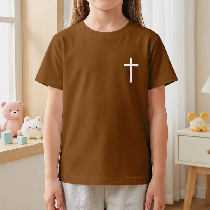Christianartworkshop Philippians 4:13 Front Chest Cross Back Gothic Font Scripture Kids Short Sleeve T-Shirt - image 23