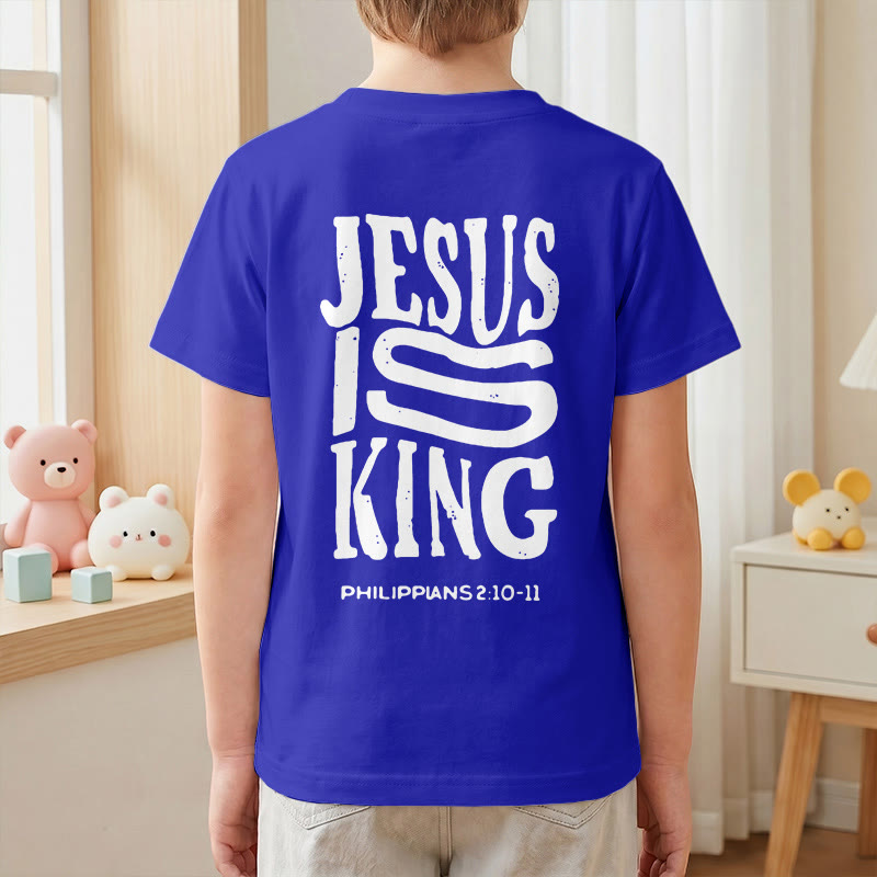 Christianartworkshop "Jesus Is King" Philippians 2:10-11 Distressed Bold Font Front Back Print Kids Short Sleeve T-Shirt - image 88