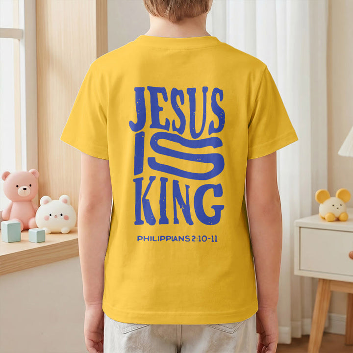 Christianartworkshop "Jesus Is King" Philippians 2:10-11 Distressed Bold Font Front Back Print Kids Short Sleeve T-Shirt - image 34