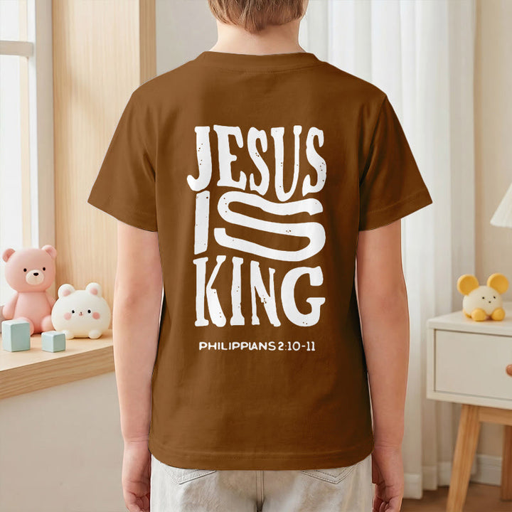 Christianartworkshop "Jesus Is King" Philippians 2:10-11 Distressed Bold Font Front Back Print Kids Short Sleeve T-Shirt - image 25