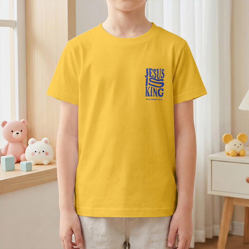 Christianartworkshop "Jesus Is King" Philippians 2:10-11 Distressed Bold Font Front Back Print Kids Short Sleeve T-Shirt - image 31