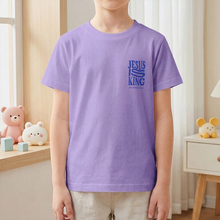 Christianartworkshop "Jesus Is King" Philippians 2:10-11 Distressed Bold Font Front Back Print Kids Short Sleeve T-Shirt - image 49