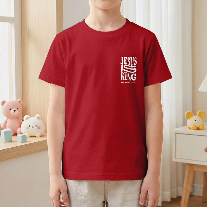 Christianartworkshop "Jesus Is King" Philippians 2:10-11 Distressed Bold Font Front Back Print Kids Short Sleeve T-Shirt - image 58