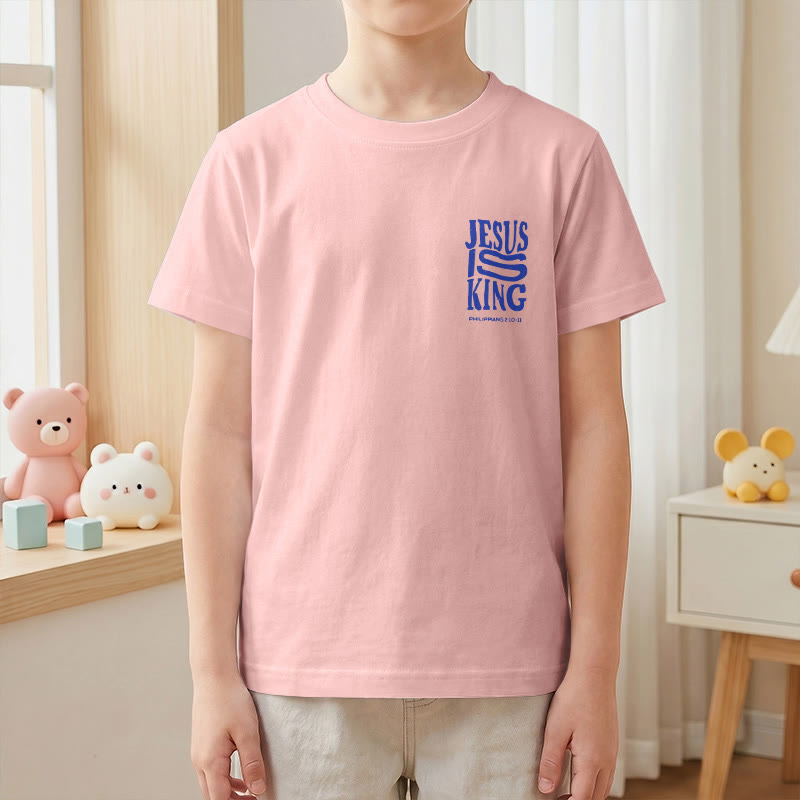 Christianartworkshop "Jesus Is King" Philippians 2:10-11 Distressed Bold Font Front Back Print Kids Short Sleeve T-Shirt - image 67