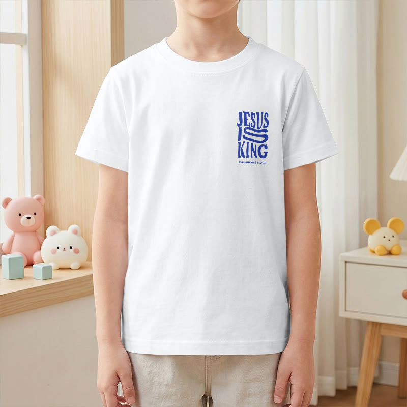 Christianartworkshop "Jesus Is King" Philippians 2:10-11 Distressed Bold Font Front Back Print Kids Short Sleeve T-Shirt - image 13
