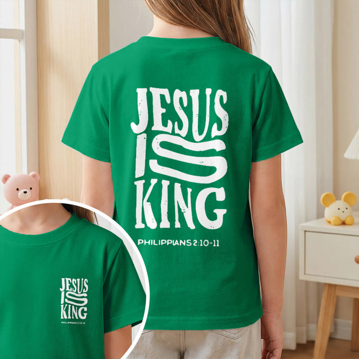 Christianartworkshop "Jesus Is King" Philippians 2:10-11 Distressed Bold Font Front Back Print Kids Short Sleeve T-Shirt - image 74
