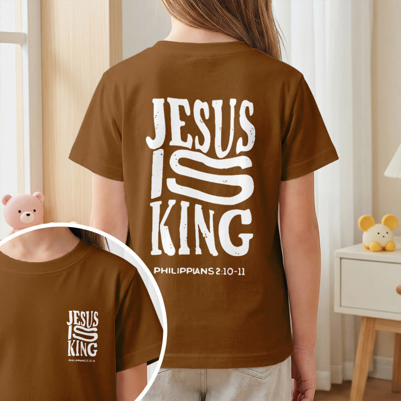 Christianartworkshop "Jesus Is King" Philippians 2:10-11 Distressed Bold Font Front Back Print Kids Short Sleeve T-Shirt - image 20