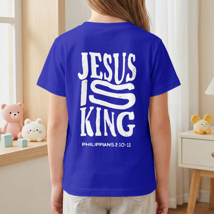 Christianartworkshop "Jesus Is King" Philippians 2:10-11 Distressed Bold Font Front Back Print Kids Short Sleeve T-Shirt - image 89