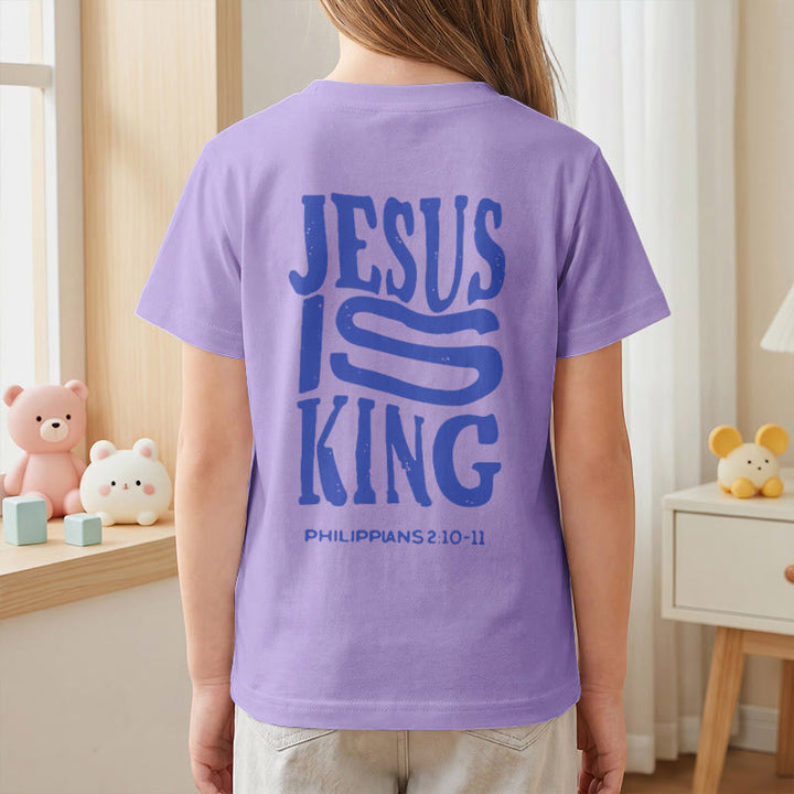Christianartworkshop "Jesus Is King" Philippians 2:10-11 Distressed Bold Font Front Back Print Kids Short Sleeve T-Shirt - image 53