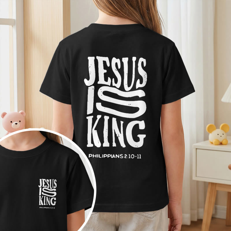 Christianartworkshop "Jesus Is King" Philippians 2:10-11 Distressed Bold Font Front Back Print Kids Short Sleeve T-Shirt - image 38