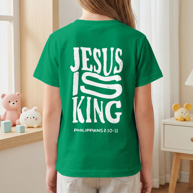 Christianartworkshop "Jesus Is King" Philippians 2:10-11 Distressed Bold Font Front Back Print Kids Short Sleeve T-Shirt - image 80