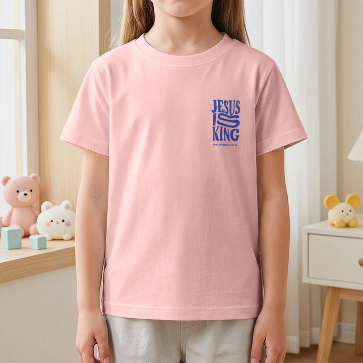 Christianartworkshop "Jesus Is King" Philippians 2:10-11 Distressed Bold Font Front Back Print Kids Short Sleeve T-Shirt - image 68