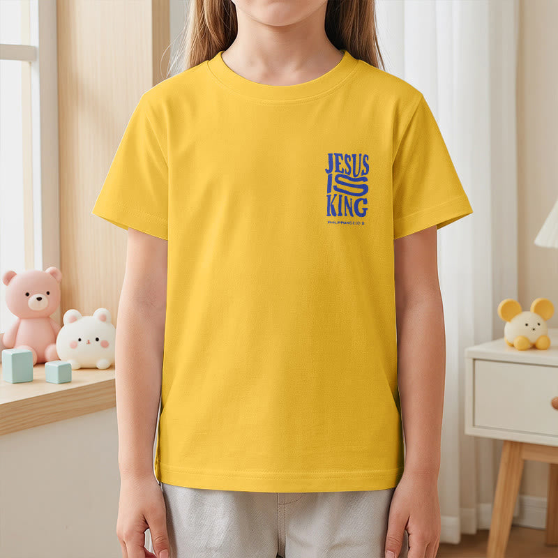 Christianartworkshop "Jesus Is King" Philippians 2:10-11 Distressed Bold Font Front Back Print Kids Short Sleeve T-Shirt - image 32