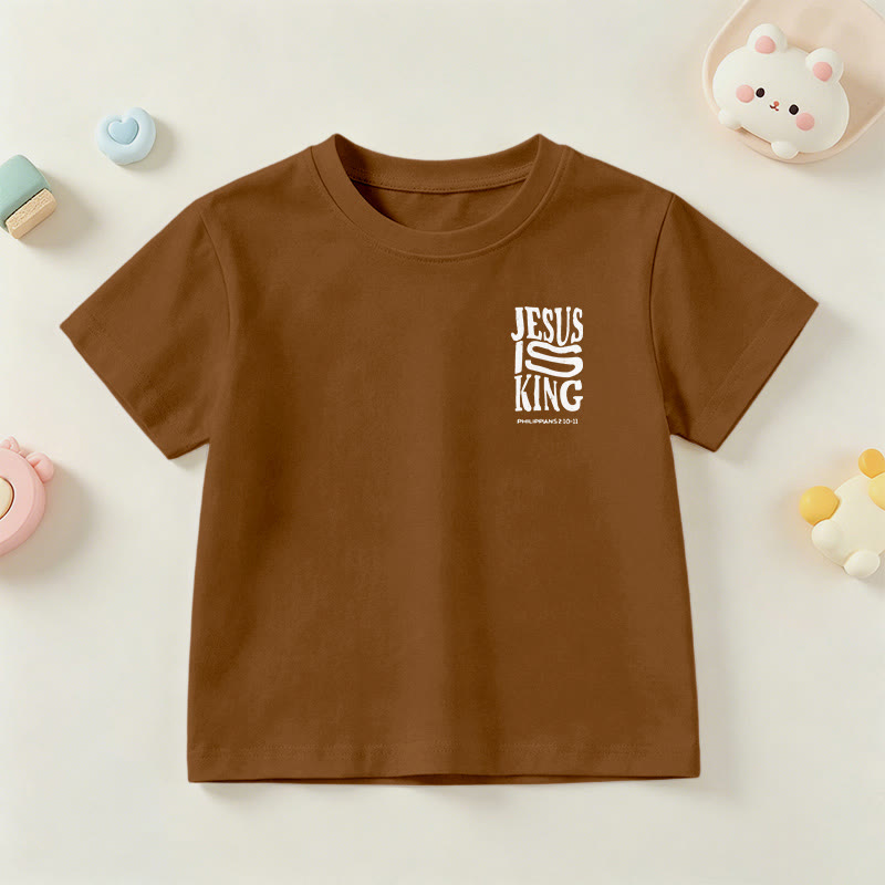 Christianartworkshop "Jesus Is King" Philippians 2:10-11 Distressed Bold Font Front Back Print Kids Short Sleeve T-Shirt - image 21