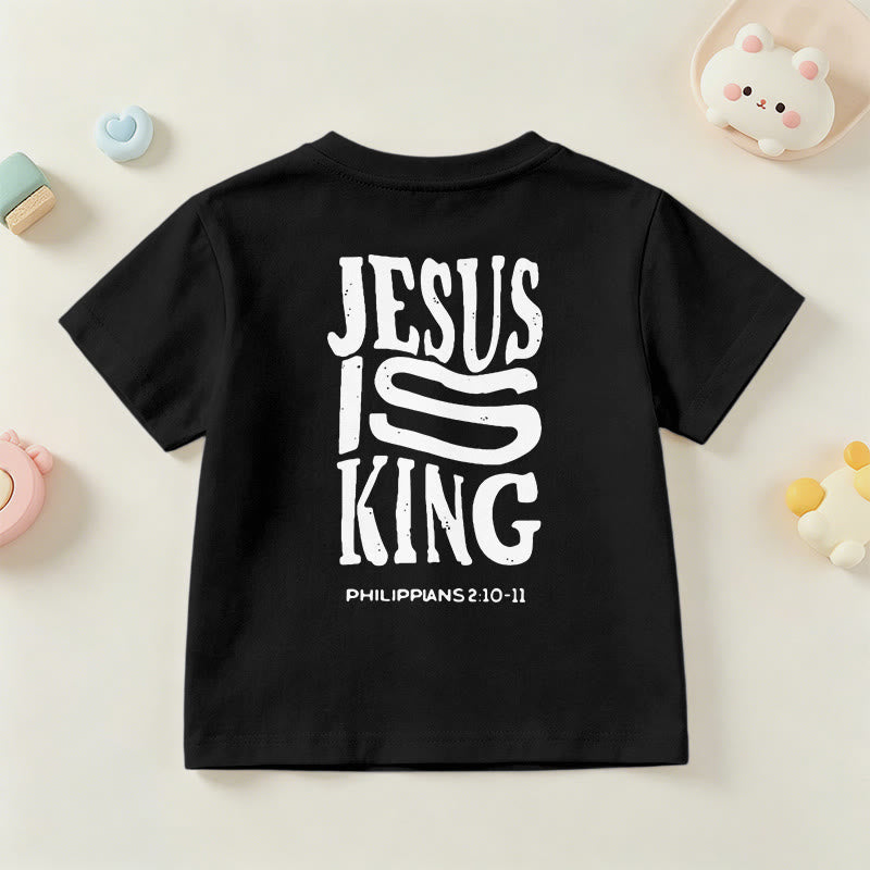 Christianartworkshop "Jesus Is King" Philippians 2:10-11 Distressed Bold Font Front Back Print Kids Short Sleeve T-Shirt - image 42