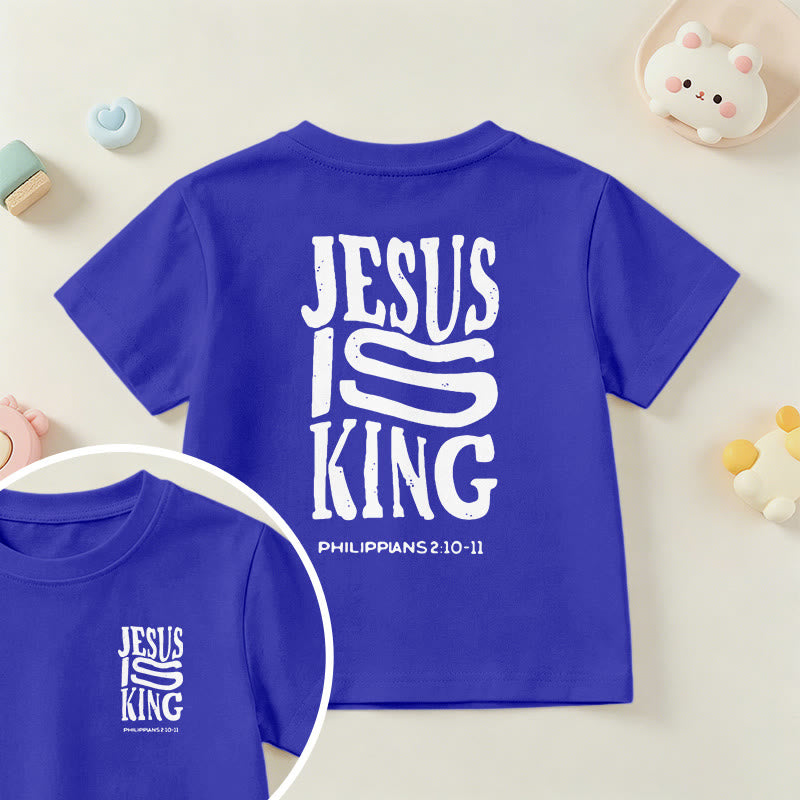 Christianartworkshop "Jesus Is King" Philippians 2:10-11 Distressed Bold Font Front Back Print Kids Short Sleeve T-Shirt - Blue - US/UK/AU 14, EU170 - image 81