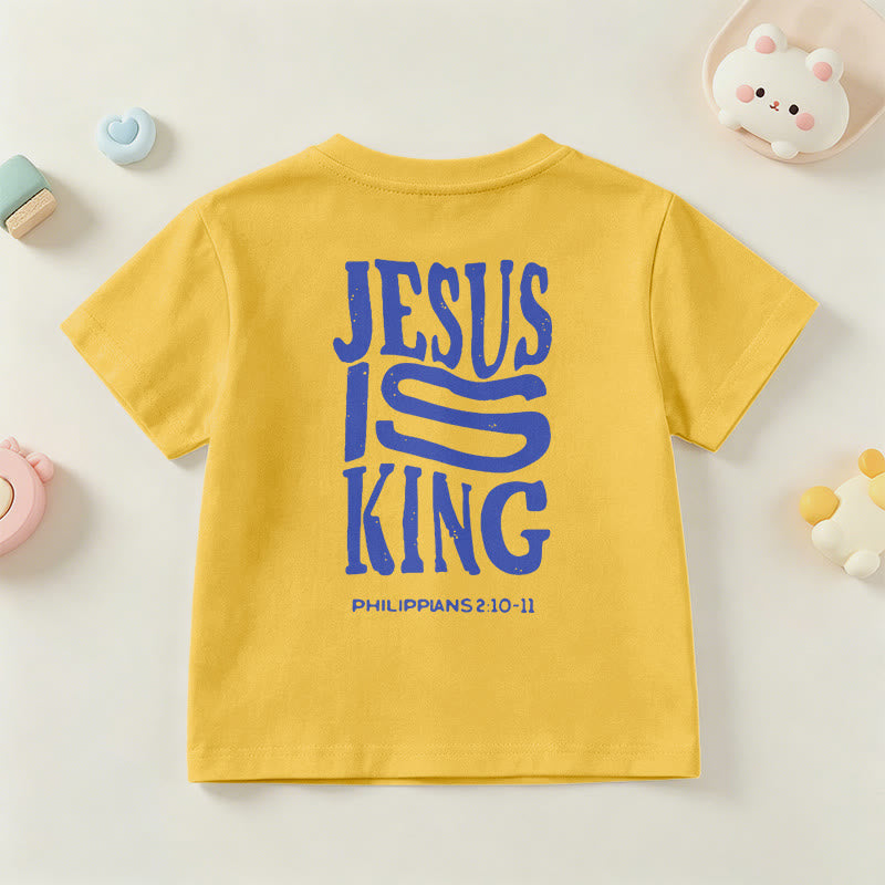 Christianartworkshop "Jesus Is King" Philippians 2:10-11 Distressed Bold Font Front Back Print Kids Short Sleeve T-Shirt - image 33