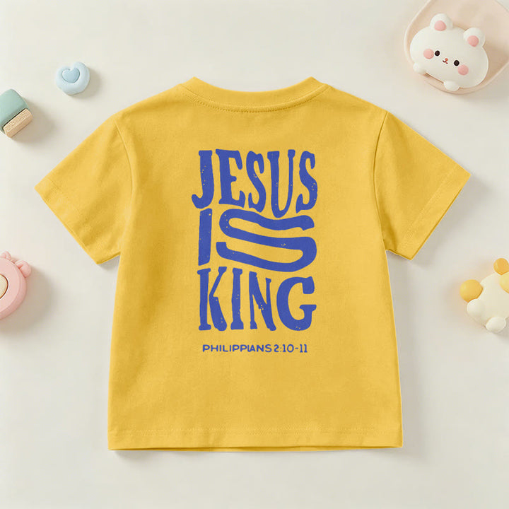 Christianartworkshop "Jesus Is King" Philippians 2:10-11 Distressed Bold Font Front Back Print Kids Short Sleeve T-Shirt - image 33