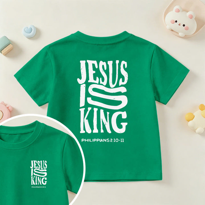 Christianartworkshop "Jesus Is King" Philippians 2:10-11 Distressed Bold Font Front Back Print Kids Short Sleeve T-Shirt - Green - US/UK/AU 14, EU170 - image 72