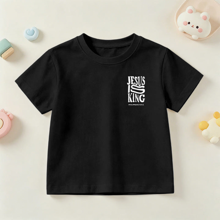 Christianartworkshop "Jesus Is King" Philippians 2:10-11 Distressed Bold Font Front Back Print Kids Short Sleeve T-Shirt - image 39