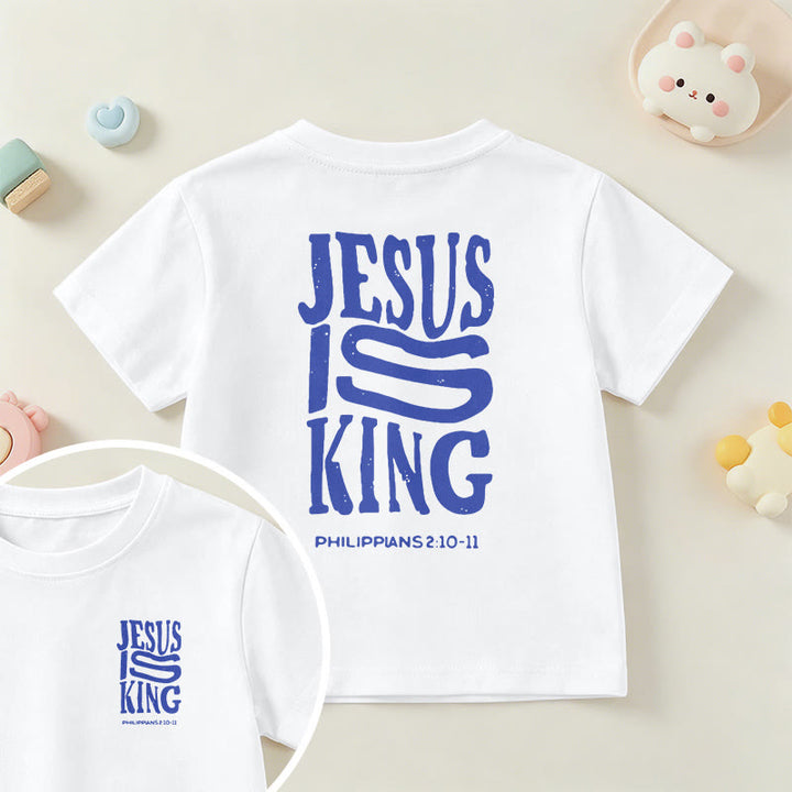Christianartworkshop "Jesus Is King" Philippians 2:10-11 Distressed Bold Font Front Back Print Kids Short Sleeve T-Shirt - White - US/UK/AU 14, EU170 - image 9