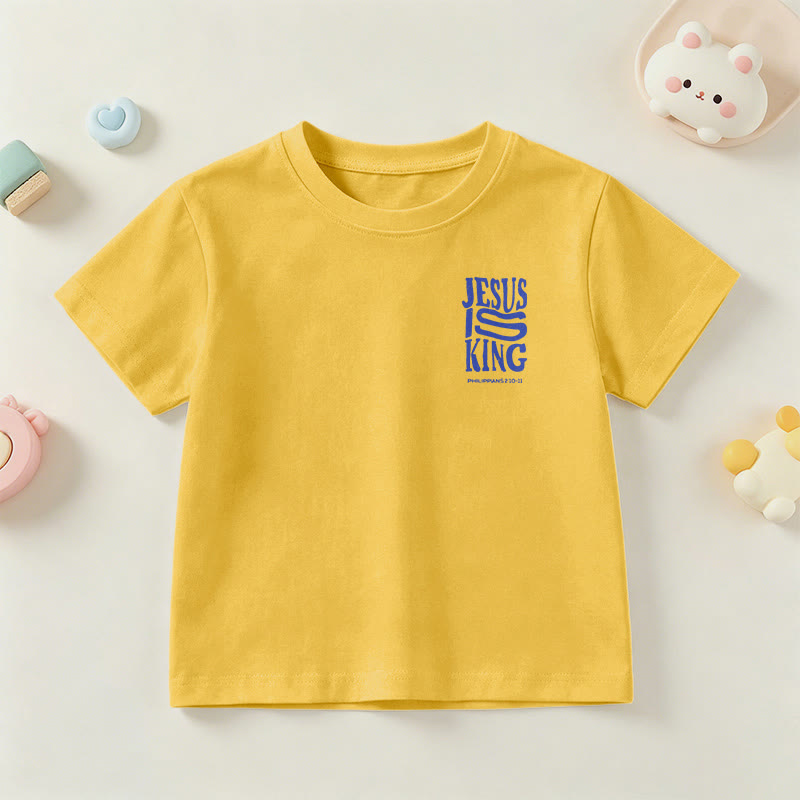 Christianartworkshop "Jesus Is King" Philippians 2:10-11 Distressed Bold Font Front Back Print Kids Short Sleeve T-Shirt - image 30