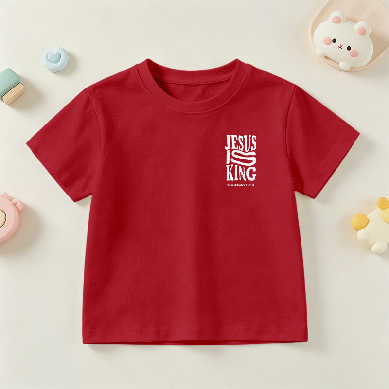 Christianartworkshop "Jesus Is King" Philippians 2:10-11 Distressed Bold Font Front Back Print Kids Short Sleeve T-Shirt - image 57