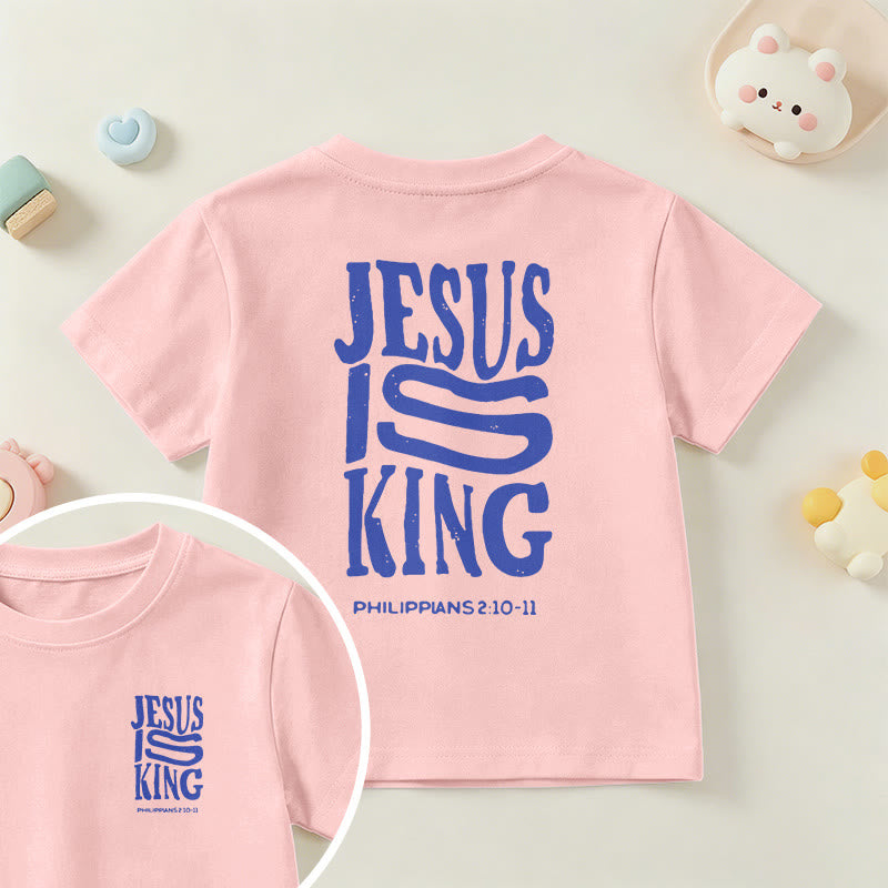 Christianartworkshop "Jesus Is King" Philippians 2:10-11 Distressed Bold Font Front Back Print Kids Short Sleeve T-Shirt - Pink - US/UK/AU 14, EU170 - image 63