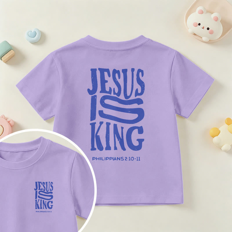 Christianartworkshop "Jesus Is King" Philippians 2:10-11 Distressed Bold Font Front Back Print Kids Short Sleeve T-Shirt - Purple - US/UK/AU 14, EU170 - image 45