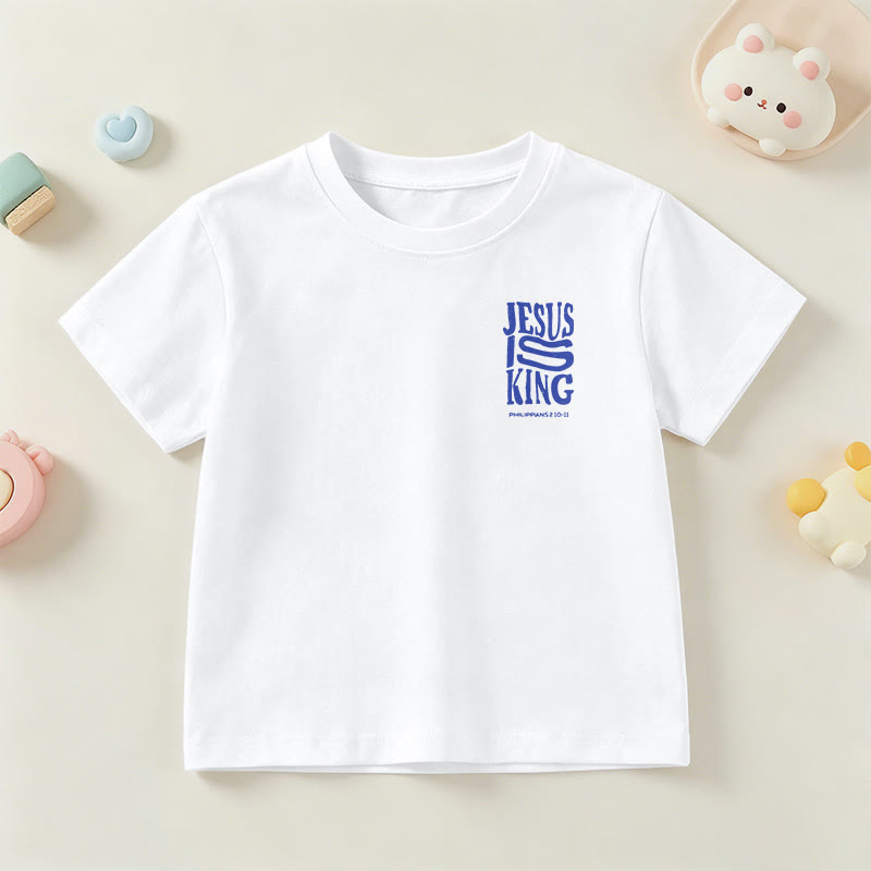 Christianartworkshop "Jesus Is King" Philippians 2:10-11 Distressed Bold Font Front Back Print Kids Short Sleeve T-Shirt - image 12
