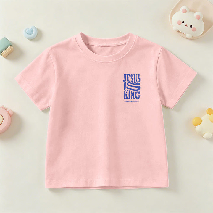Christianartworkshop "Jesus Is King" Philippians 2:10-11 Distressed Bold Font Front Back Print Kids Short Sleeve T-Shirt - image 66