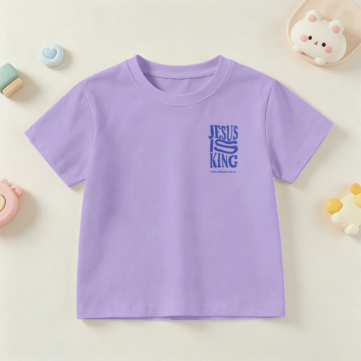 Christianartworkshop "Jesus Is King" Philippians 2:10-11 Distressed Bold Font Front Back Print Kids Short Sleeve T-Shirt - image 48