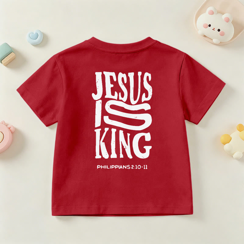 Christianartworkshop "Jesus Is King" Philippians 2:10-11 Distressed Bold Font Front Back Print Kids Short Sleeve T-Shirt - image 60