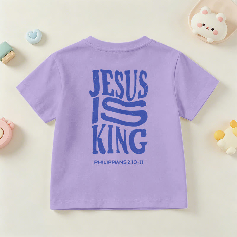 Christianartworkshop "Jesus Is King" Philippians 2:10-11 Distressed Bold Font Front Back Print Kids Short Sleeve T-Shirt - image 51