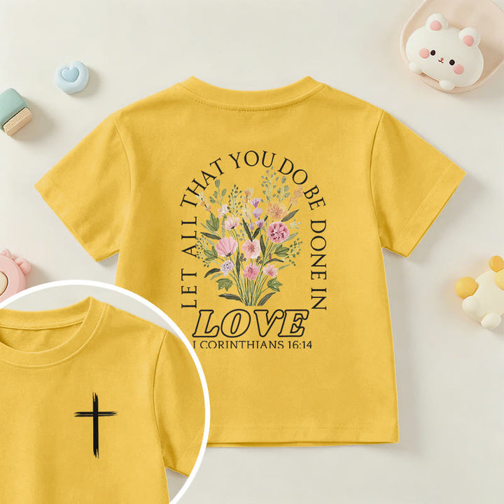 Christianartworkshop Classic "Let All You Do Be Done In Love" Floral Frame Faith Kids Short Sleeve T-Shirt - Yellow - US/UK/AU 14, EU170 - image 27