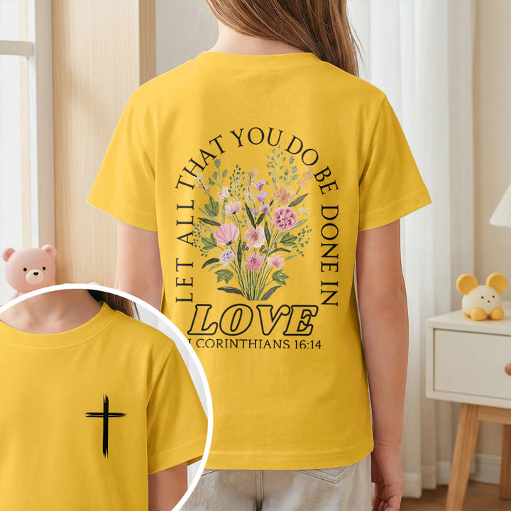 Christianartworkshop Classic "Let All You Do Be Done In Love" Floral Frame Faith Kids Short Sleeve T-Shirt - image 29