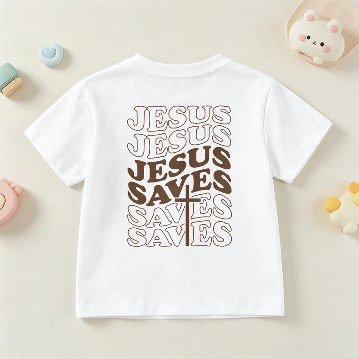 Christianartworkshop Classic "Jesus Saves" Stack Bubble Typography Cross Kids Faith Short Sleeve T-Shirt - image 6